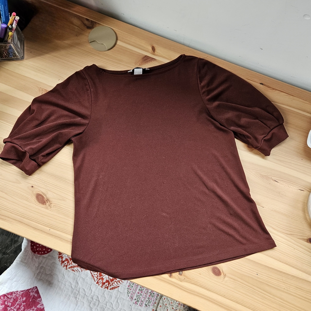 H&M Rust Puff Sleeve Blouse